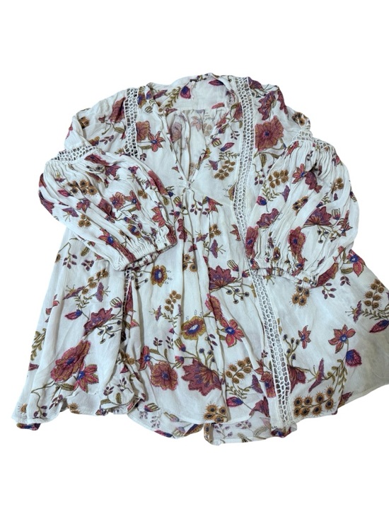 Free People Cream Floral V-Neck Peasant Tunic - Picture 2 of 6